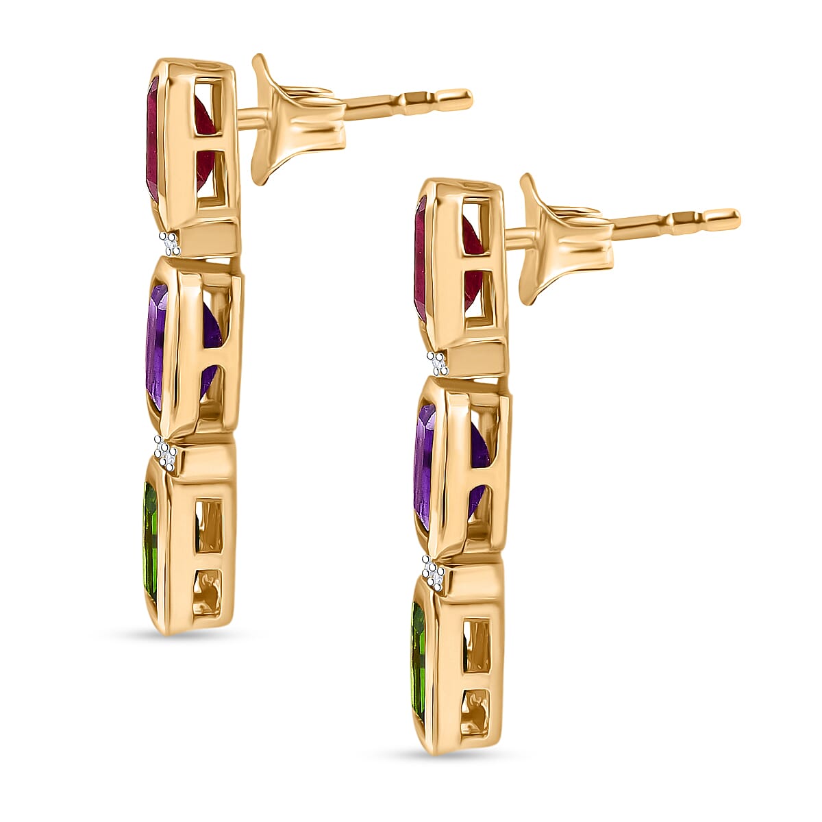 D'joy African Amethyst & White Zircon Dangling Earring in 18K Vermeil Yellow Gold Plated Sterling Silver 4.04 Ct.