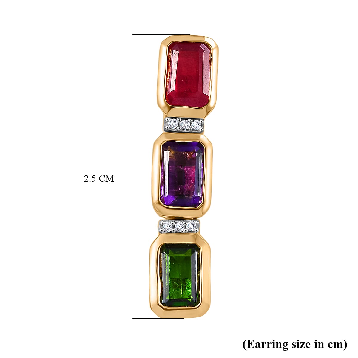 D'joy African Amethyst & White Zircon Dangling Earring in 18K Vermeil Yellow Gold Plated Sterling Silver 4.04 Ct.