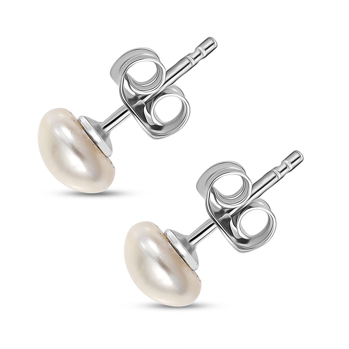 Cream Pearl Swarovski Crystal Solitaire Stud Push Post Earring in Platinum Overlay Sterling Silver 1.83 Ct. Cream Pearl Swarovski Crystal Solitaire Stud Push Post Earring in Platinum Overlay Sterling Silver 1.83 Ct.