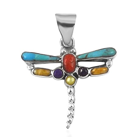 Santa Fe Collection 1.3 Ct. Multi Gemstones Dragonfly Pendant in Sterling Silver