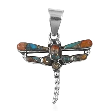 Santa Fe Collection 1.3 Ct. Spiny Turquoise Dragonfly Pendant in Sterling Silver