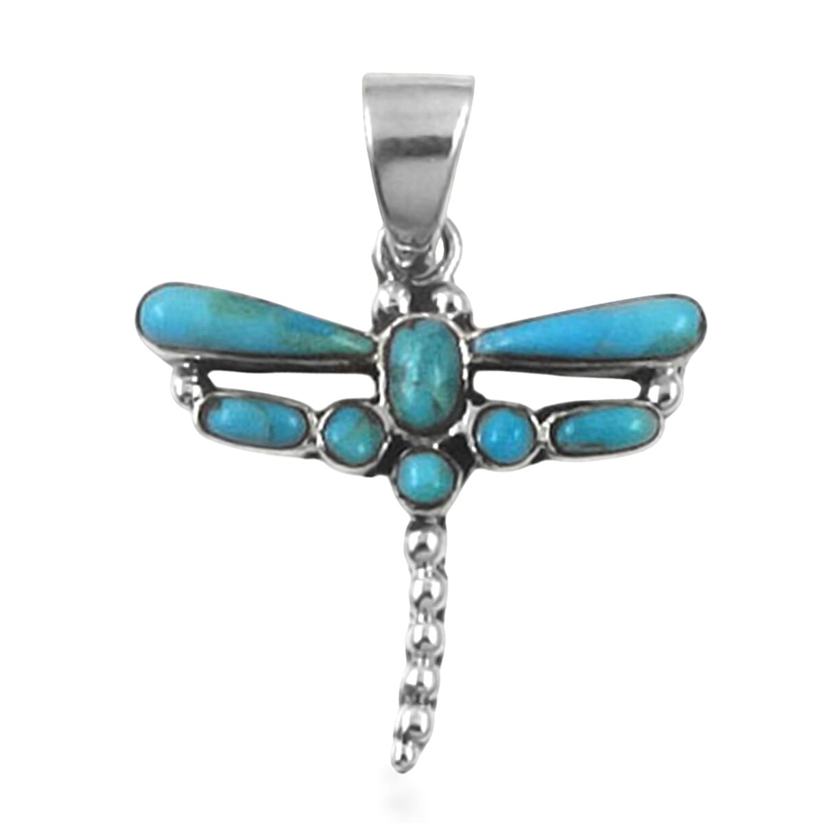 Santa Fe Collection - Blue Turquoise Dragonfly Pendant Sterling Silver 1.30 Ct.