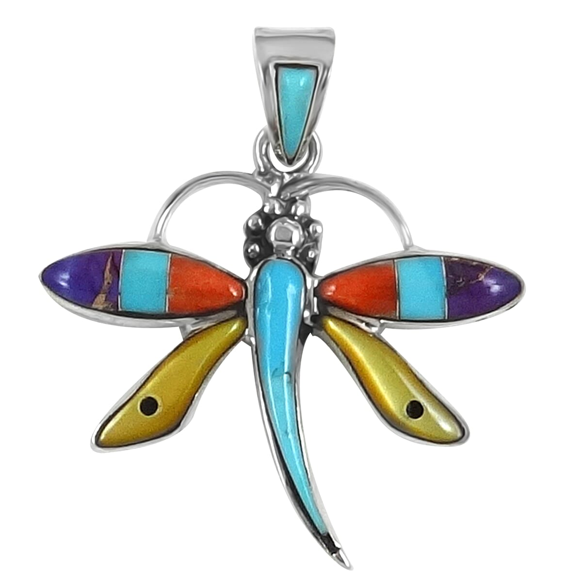 Santa Fe Collection - Multi Gemstones Dragonfly Pendant Sterling Silver 2.50 Ct.