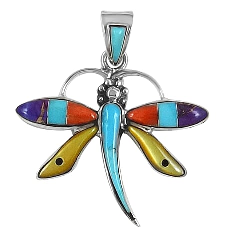 Santa Fe Collection - Multi Gemstones Dragonfly Pendant Sterling Silver 2.50 Ct.