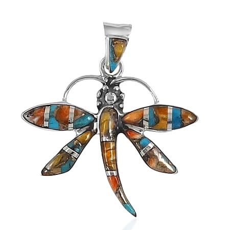 Santa Fe Collection 2.5 Ct. Spiny Turquoise Dragonfly Pendant in Sterling Silver