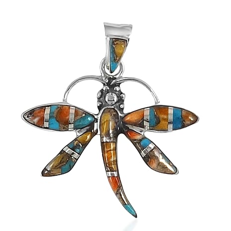 Santa Fe Collection - Spiny Turquoise Dragonfly Pendant Sterling Silver 2.50 Ct.