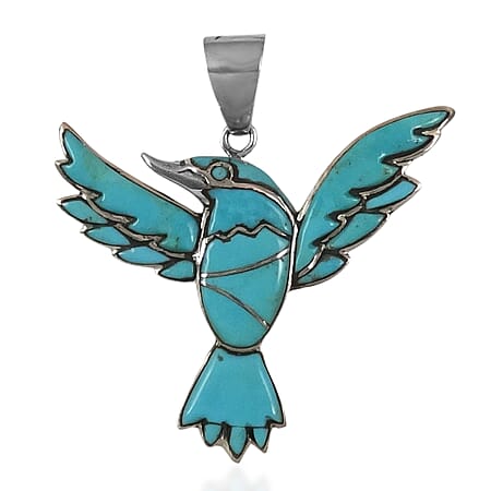 Santa Fe Collection 2.5 Ct. Blue Turquoise Hummingbird Pendant in Sterling Silver
