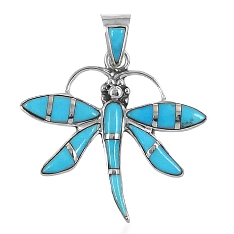 Santa Fe Collection - Blue Turquoise Dragonfly Pendant Sterling Silver 2.50 Ct.