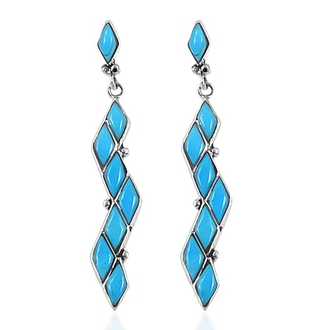 Santa Fe Collection - Blue Turquoise Earring with Plastic Push Back Sterling Silver 3.20 Ct.