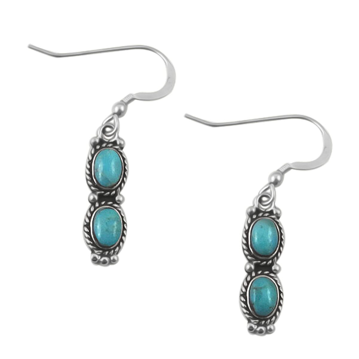 Santa Fe Collection - Blue Turquoise Earring with Hook Sterling Silver 1.50 Ct.