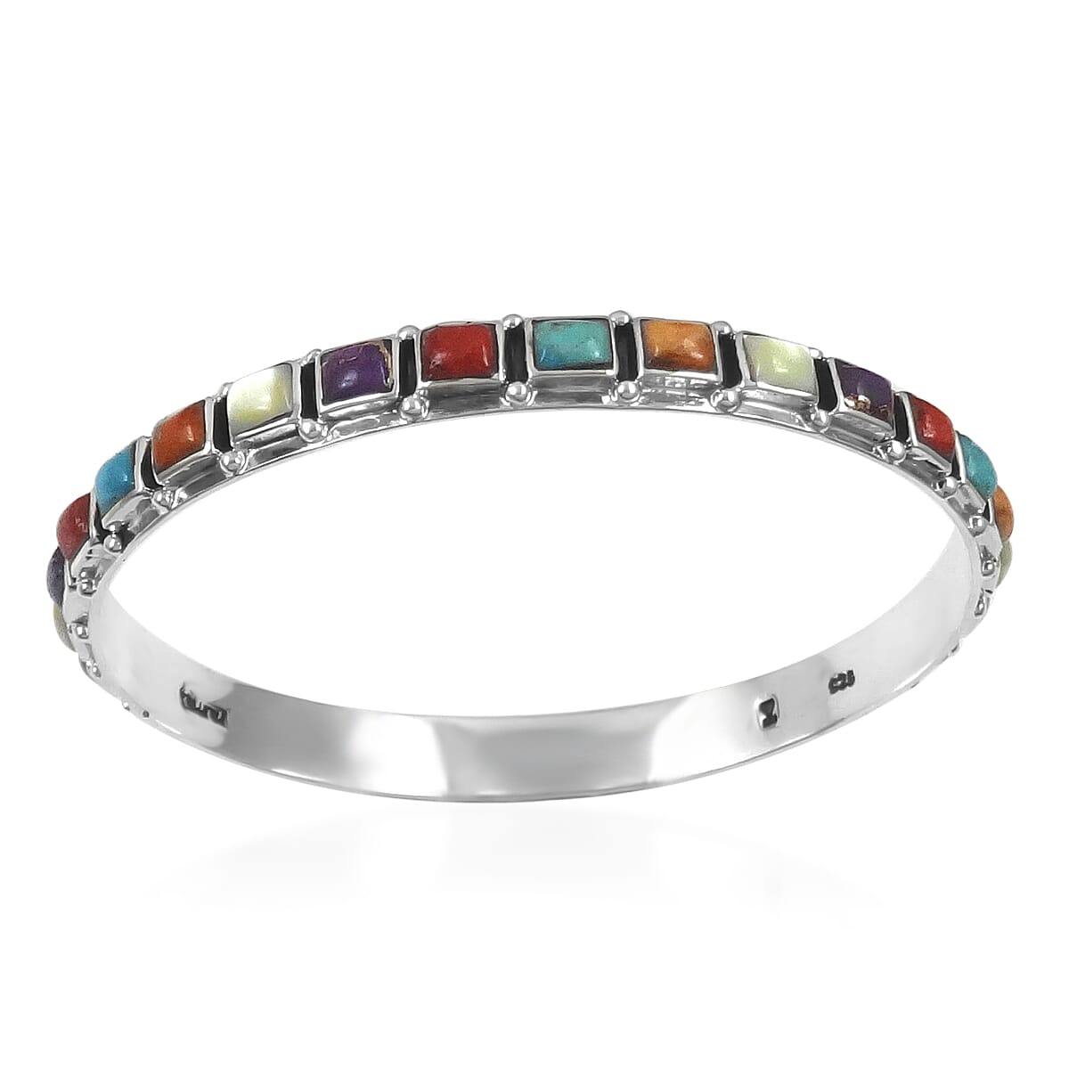 Santa Fe Collection - Multi Gemstones Bangle (Size - 7.75) Sterling Silver 6.20 Ct, Silver Wt. 17.00 Gms.