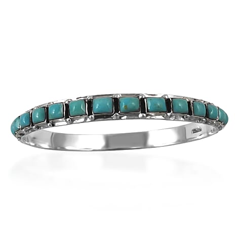 Santa Fe Collection - Blue Turquoise Bangle (Size - 7.75) Sterling Silver 6.20 Ct, Silver Wt. 17.00 Gms.