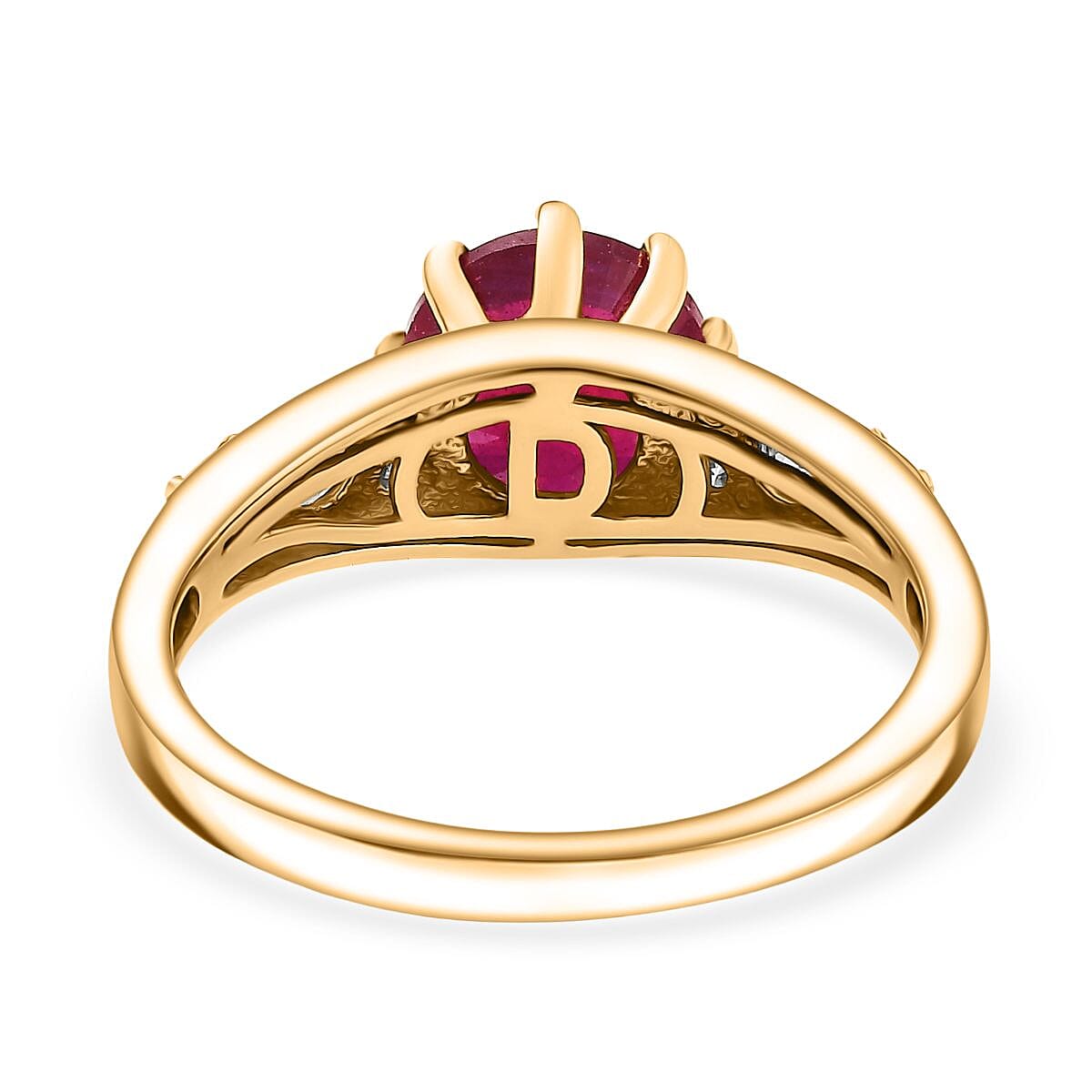 D'joy African Ruby & Moissanite Ring in 18K Yellow Gold Plating Sterling Silver 3.30 Ct. D'joy African Ruby & Moissanite Ring in 18K Yellow Gold Plating Sterling Silver 3.30 Ct.