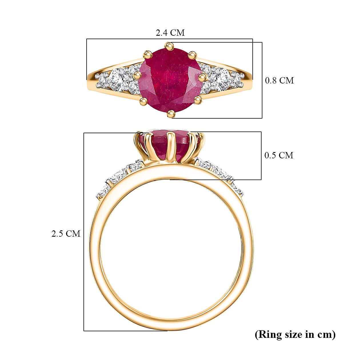 D'joy African Ruby & Moissanite Ring in 18K Yellow Gold Plating Sterling Silver 3.30 Ct. D'joy African Ruby & Moissanite Ring in 18K Yellow Gold Plating Sterling Silver 3.30 Ct.