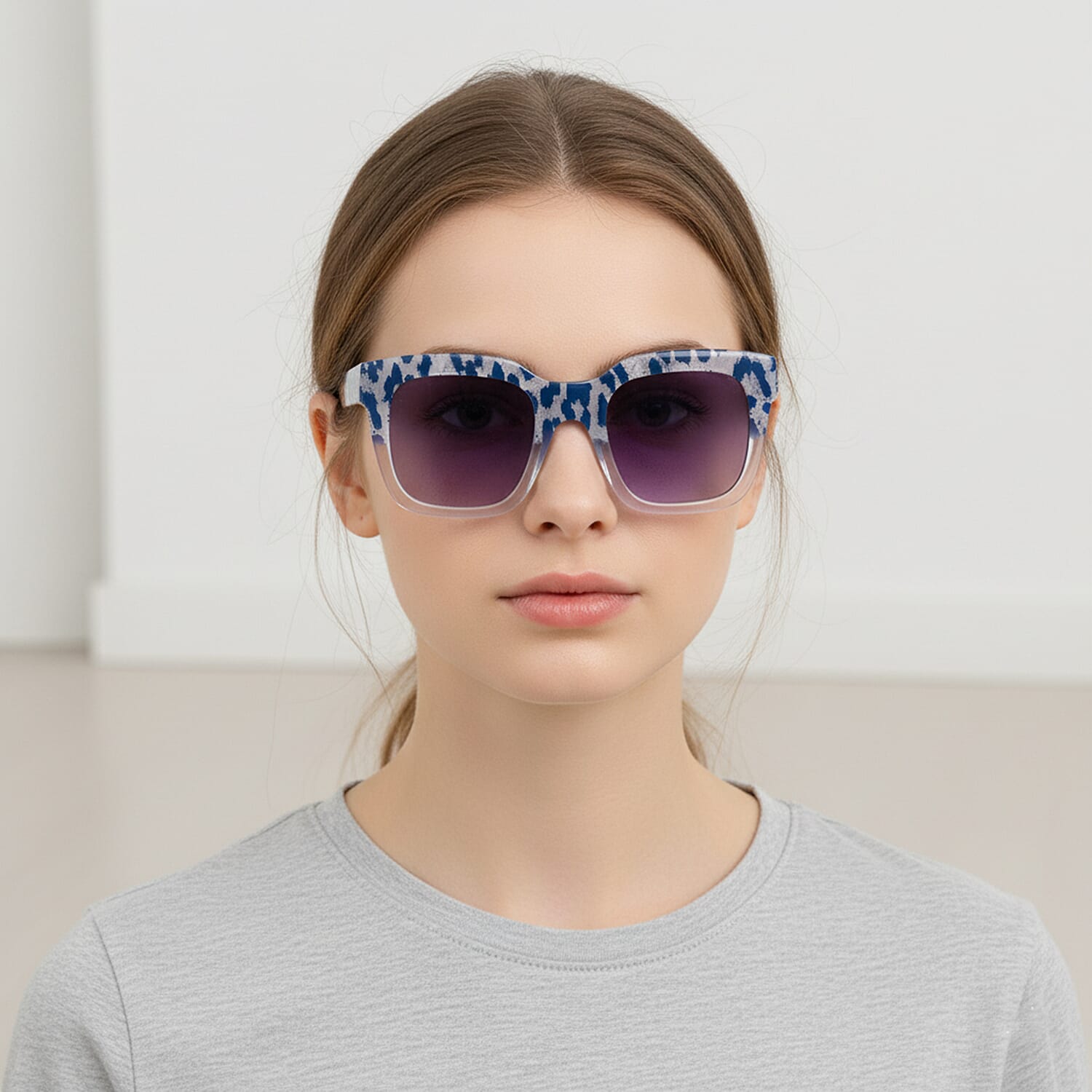 Guess Stylish Crystal Blue Patterned Classic Square Frame Sunglasses - White