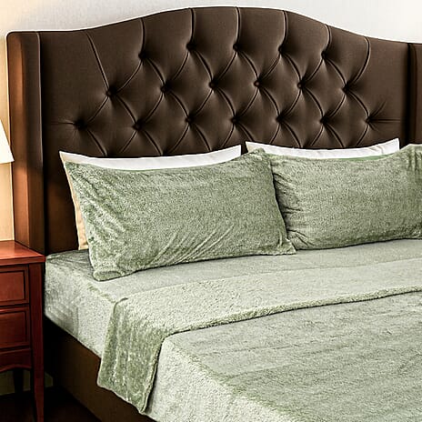 Hush Haven Luxury Teddy Fleece 4-Piece Duvet Cover Set - inc. 1 Duvet Cover, 1 Fitted Sheet & 2 Pillowcases (260 x 220 cm) - Pistachio