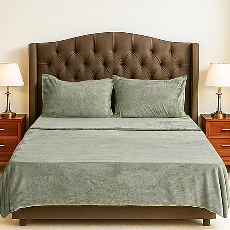 Hush Haven Luxury Teddy Fleece 4-Piece Duvet Cover Set - inc. 1 Duvet Cover, 1 Fitted Sheet & 2 Pillowcases (260 x 220 cm) - Pistachio