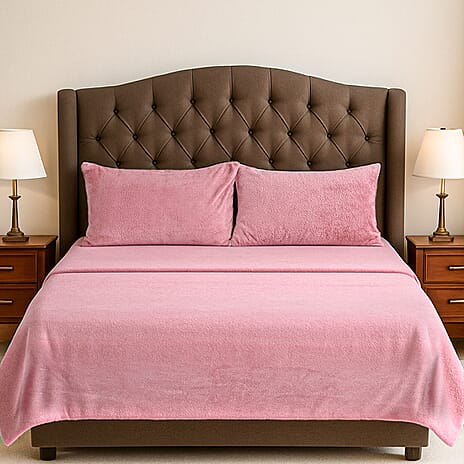 Hush Haven Luxury Teddy Fleece 4-Piece Duvet Cover Set - inc. 1 Duvet Cover, 1 Fitted Sheet & 2 Pillowcases (260 x 220 cm) - Pink