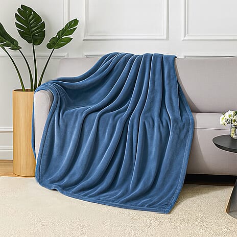Hush Haven Super Soft Teddy Fleece Throw Single Layer Blanket - Blue
