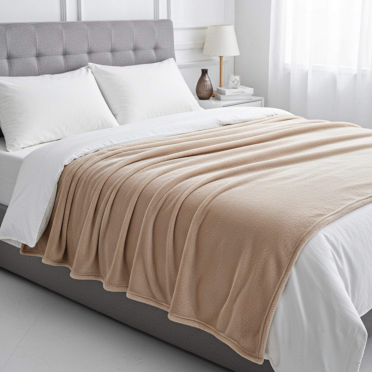 Hush Haven Super Soft Teddy Fleece Throw Single Layer Blanket - Beige