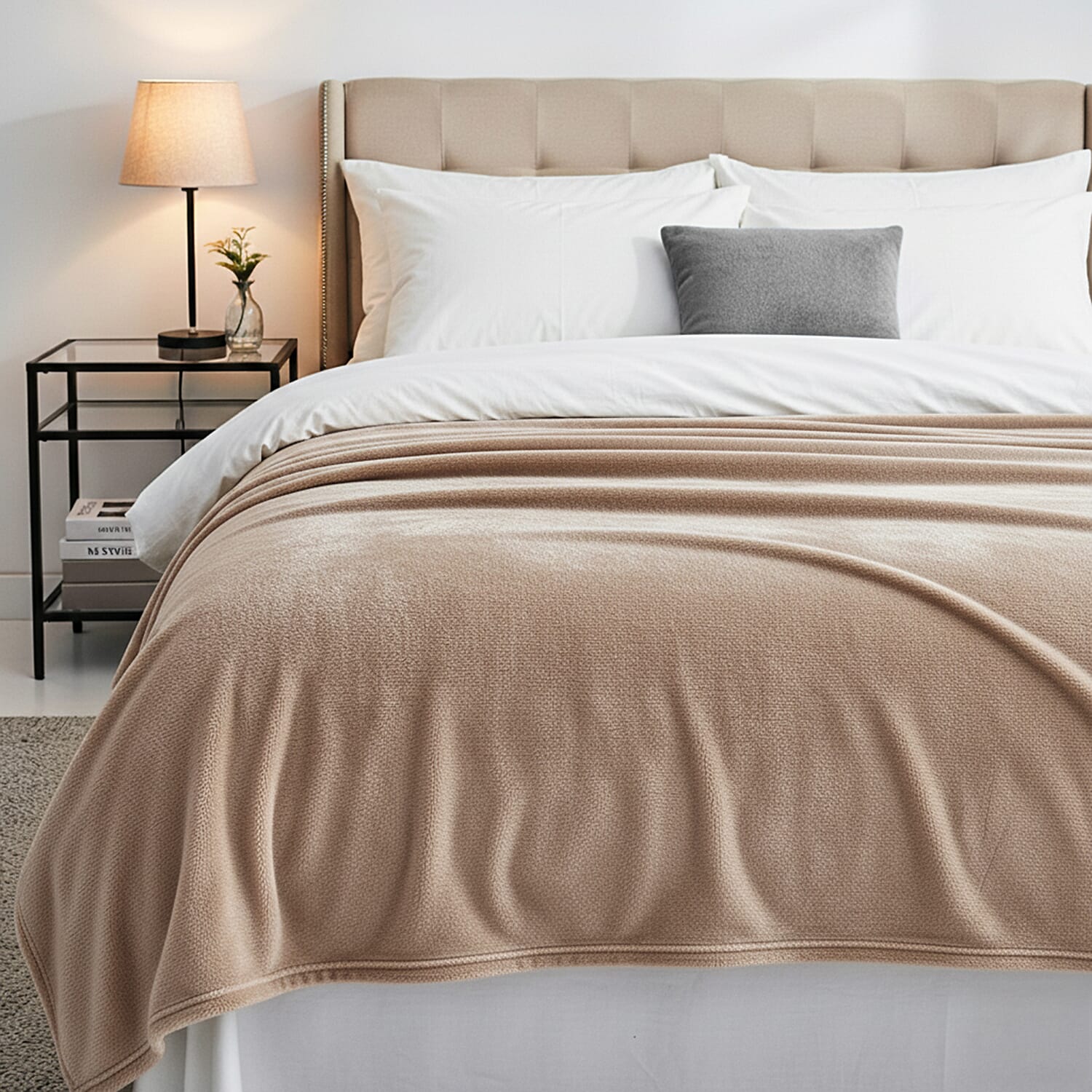 Hush Haven Super Soft Teddy Fleece Throw Single Layer Blanket - Beige