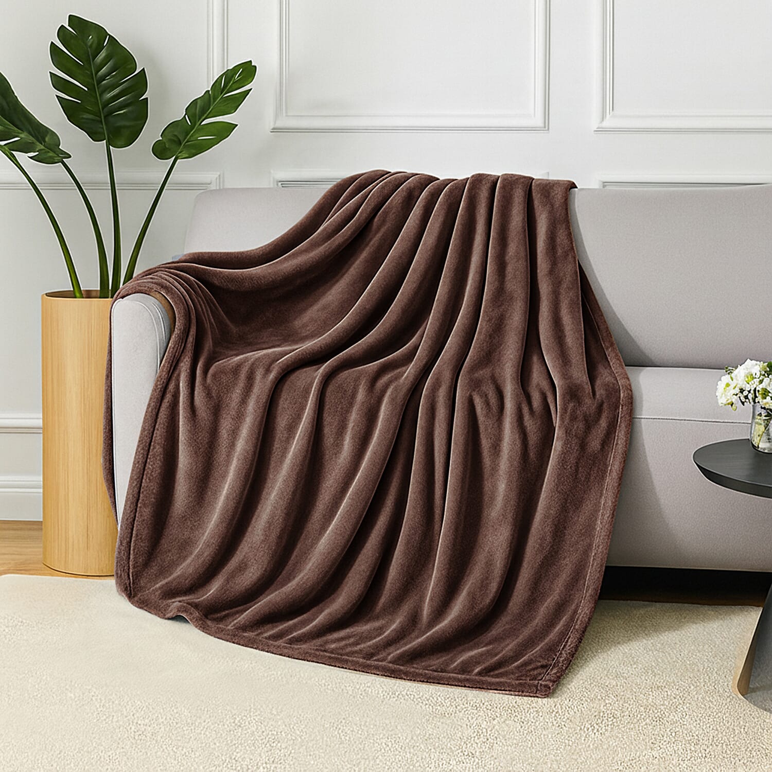 Hush Haven Super Soft Teddy Fleece Throw Single Layer Blanket - Brown