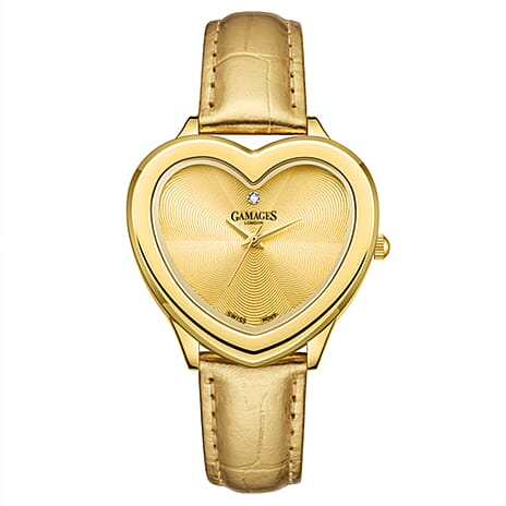 GAMAGES OF LONDON LIMITED EDITION Pure Heart Diamond in Gold Champagne Quartz Watch with Stainless Steel - 5 Year Warranty