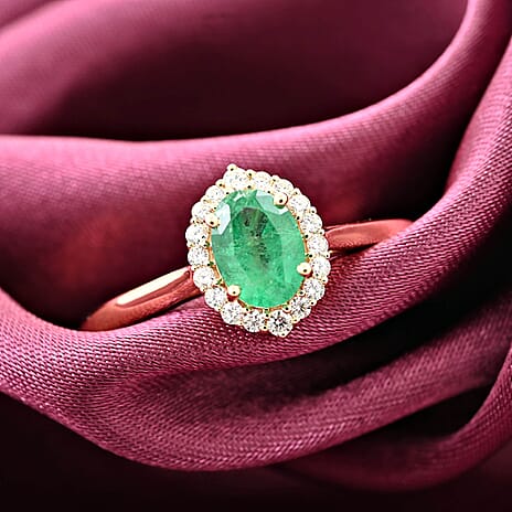 Luxoro 14K Yellow Gold AAA Zambian Emerald, White Diamond I2 Ring, Gold Wt.3.4 Gms 1.000 Ct. Luxoro 14K Yellow Gold AAA Zambian Emerald, White Diamond I2 Ring, Gold Wt.3.4 Gms 1.000 Ct.