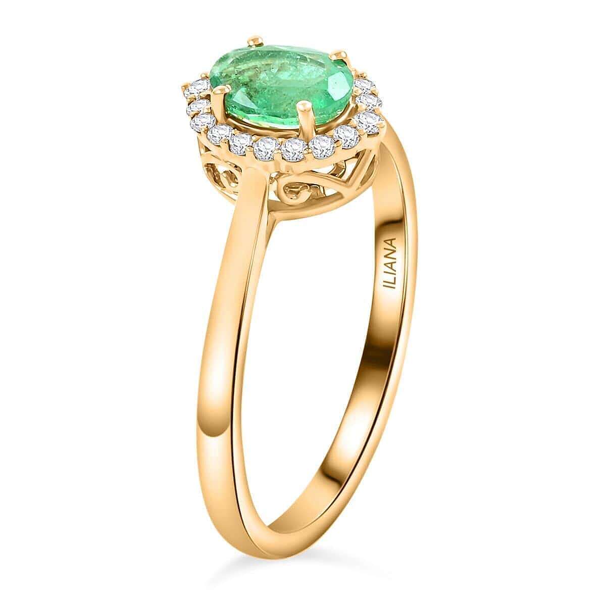 Luxoro 14K Yellow Gold AAA Zambian Emerald, White Diamond I2 Ring, Gold Wt.3.4 Gms  1.000  Ct.