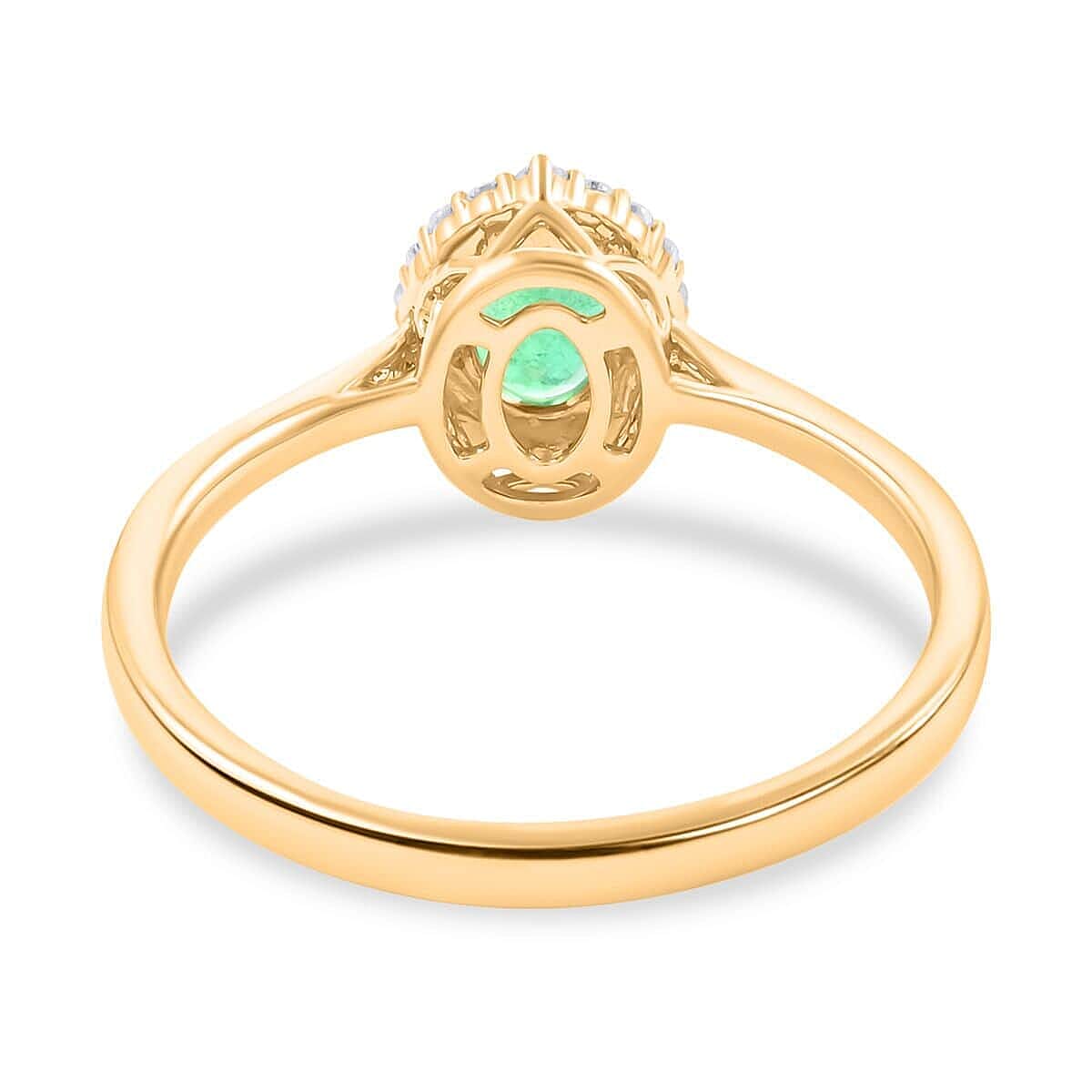 Luxoro 14K Yellow Gold AAA Zambian Emerald, White Diamond I2 Ring, Gold Wt.3.4 Gms  1.000  Ct.