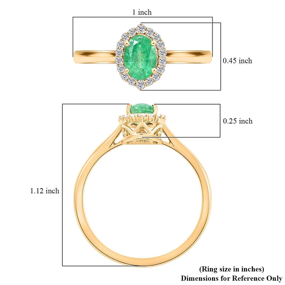 Luxoro 14K Yellow Gold AAA Zambian Emerald, White Diamond I2 Ring, Gold Wt.3.4 Gms  1.000  Ct.