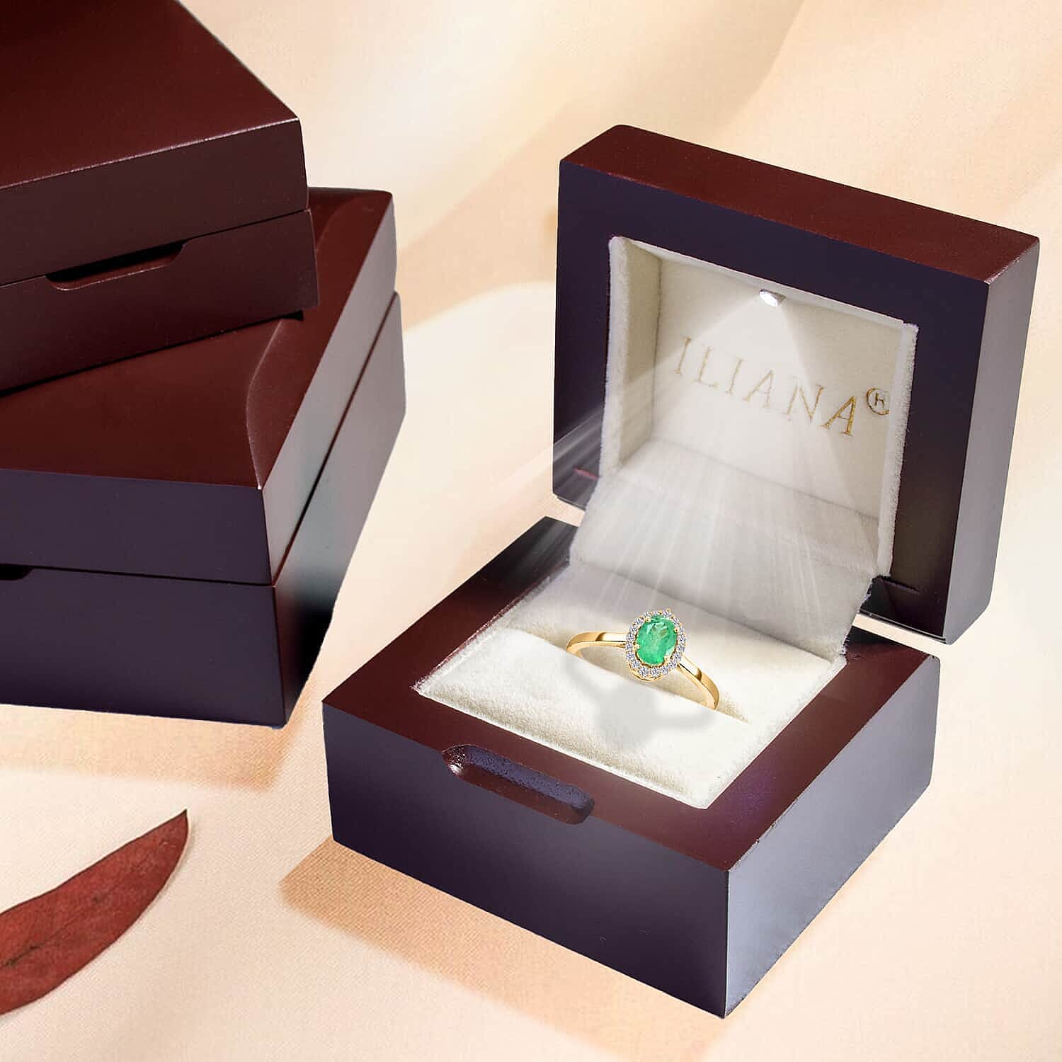 Luxoro 14K Yellow Gold AAA Zambian Emerald, White Diamond I2 Ring, Gold Wt.3.4 Gms  1.000  Ct.