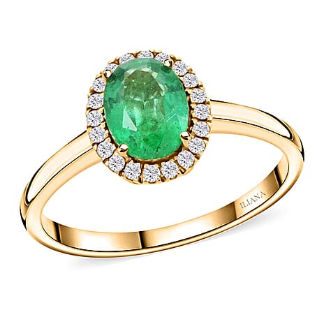 Luxoro 14K Yellow Gold AAA Zambian Emerald, White Diamond I2 Ring, Gold Wt.3.18 Gms 1.400 Ct. Luxoro 14K Yellow Gold AAA Zambian Emerald, White Diamond I2 Ring, Gold Wt.3.18 Gms 1.400 Ct.
