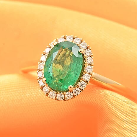 Luxoro 14K Yellow Gold AAA Zambian Emerald, White Diamond I2 Ring, Gold Wt.3.18 Gms 1.400 Ct. Luxoro 14K Yellow Gold AAA Zambian Emerald, White Diamond I2 Ring, Gold Wt.3.18 Gms 1.400 Ct.