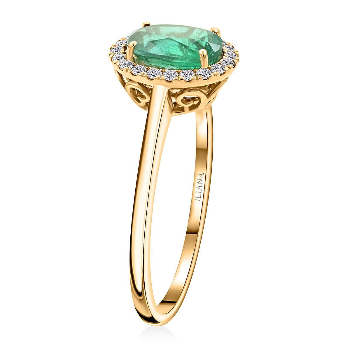 Luxoro 14K Yellow Gold AAA Zambian Emerald, White Diamond I2 Ring, Gold Wt.3.18 Gms  1.400  Ct.