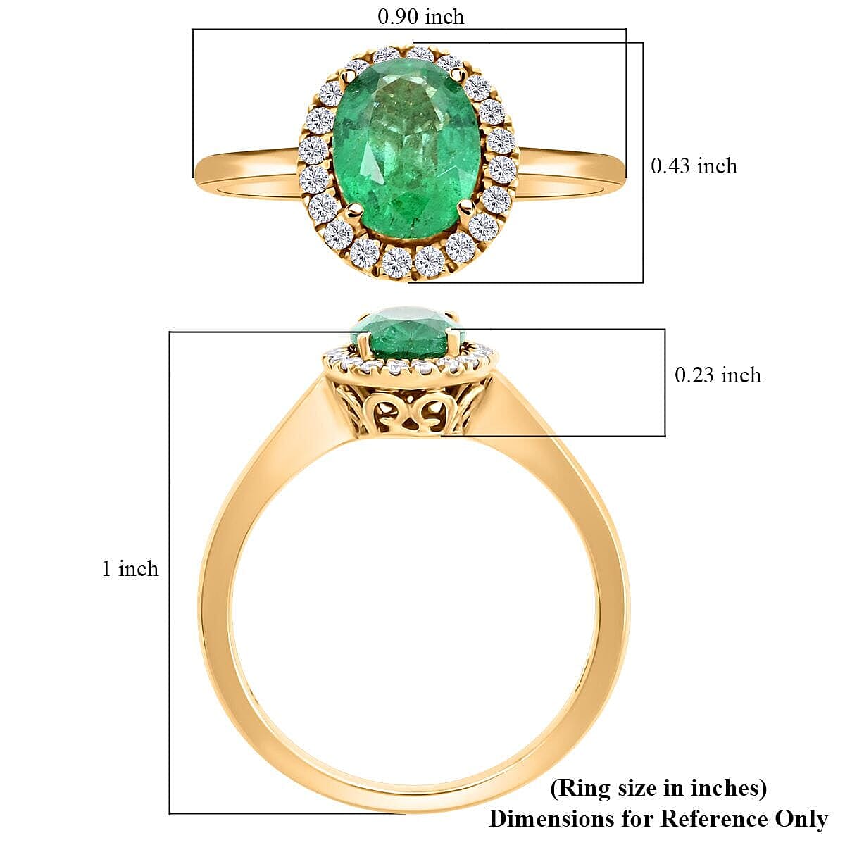 Luxoro 14K Yellow Gold AAA Zambian Emerald, White Diamond I2 Ring, Gold Wt.3.18 Gms  1.400  Ct.