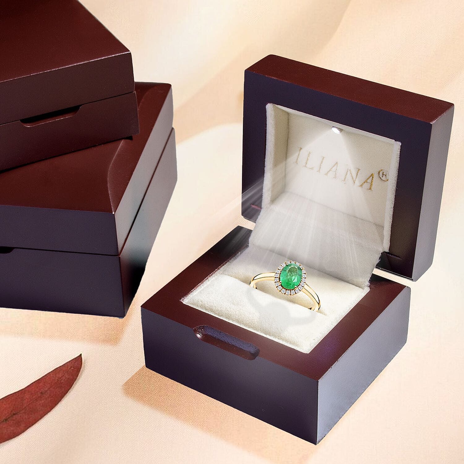 Luxoro 14K Yellow Gold AAA Zambian Emerald, White Diamond I2 Ring, Gold Wt.3.18 Gms  1.400  Ct.