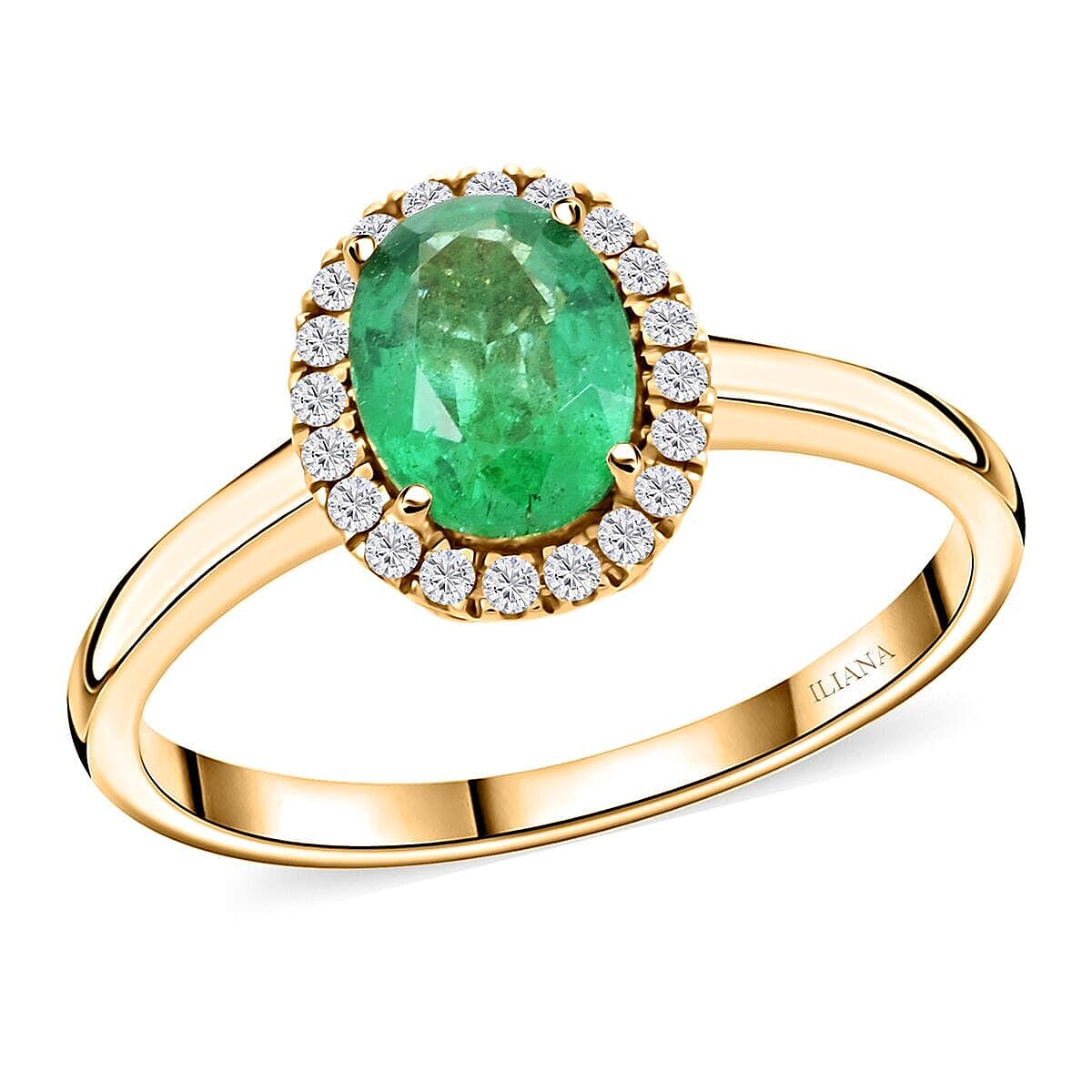Certified & Appraised LUXORO 14K Yellow Gold AAA Zambian Emerald, White Diamond Halo Ring 1.4 Ct.
