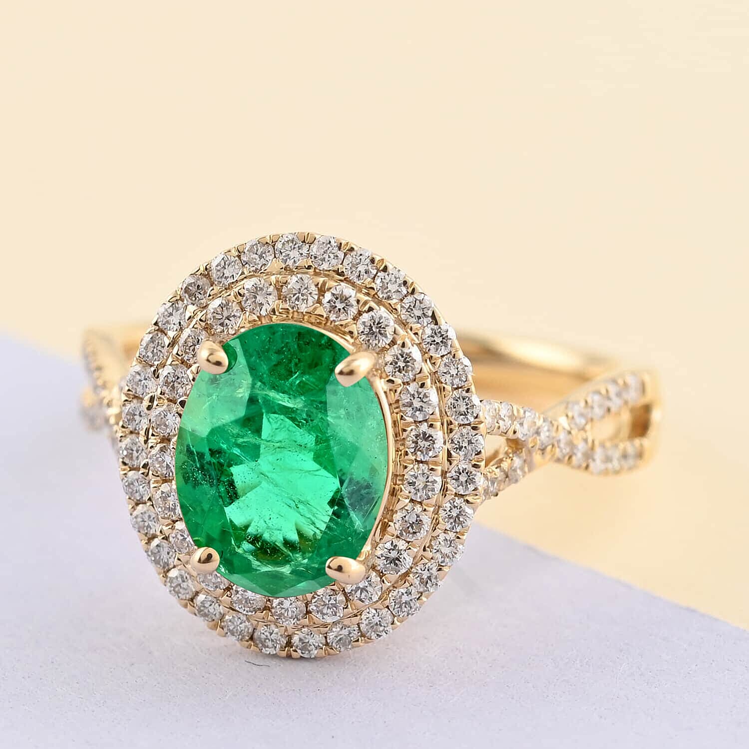 Luxoro 14K Yellow Gold AAA Zambian Emerald, White Diamond I2 Ring, Gold Wt.3.44 Gms  2.300  Ct.