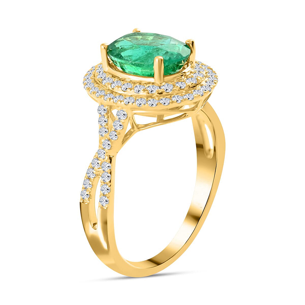 Luxoro 14K Yellow Gold AAA Zambian Emerald, White Diamond I2 Ring, Gold Wt.3.44 Gms  2.300  Ct.