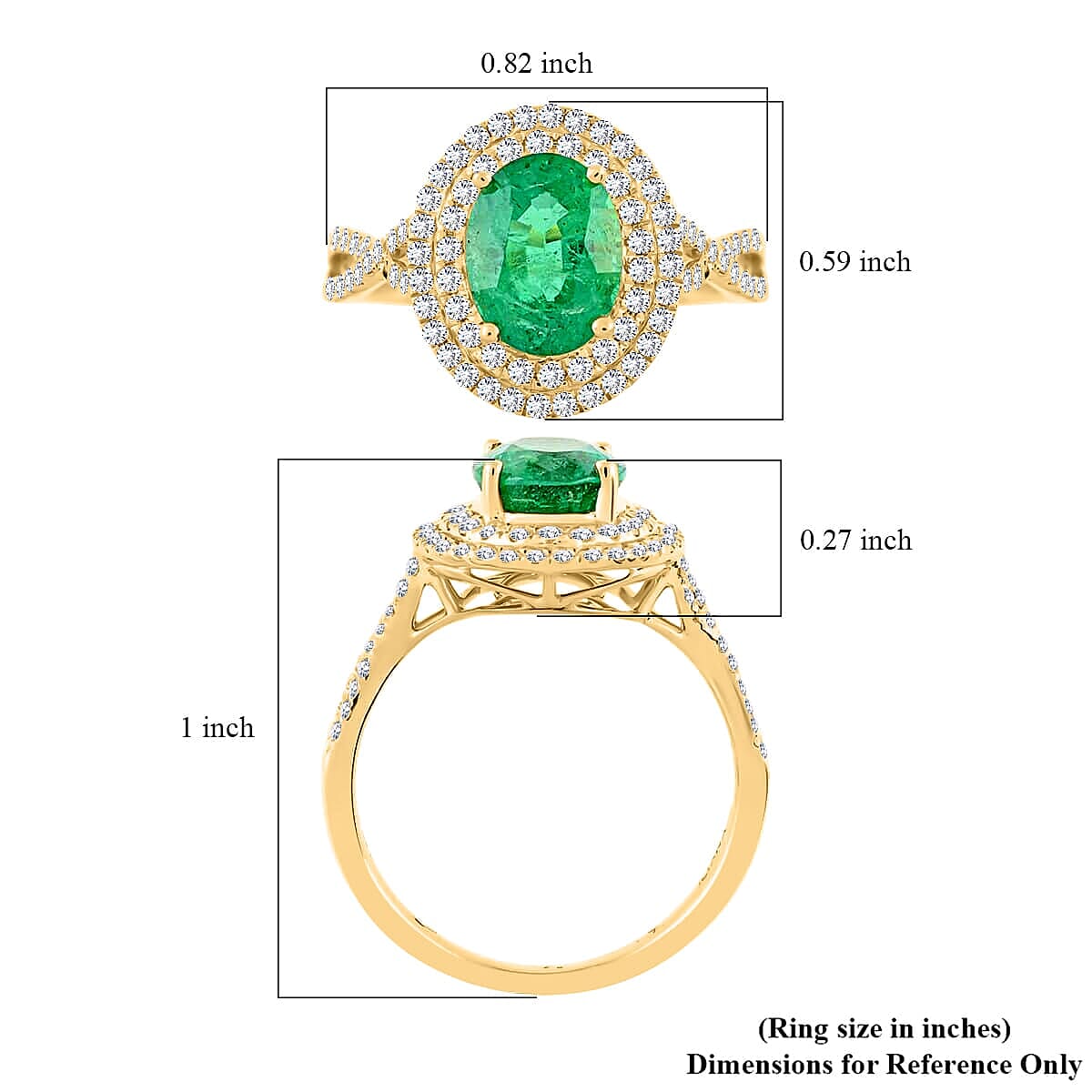 Luxoro 14K Yellow Gold AAA Zambian Emerald, White Diamond I2 Ring, Gold Wt.3.44 Gms  2.300  Ct.