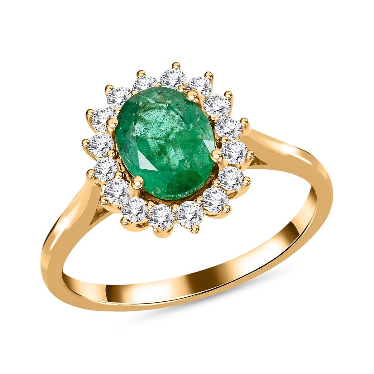 Luxoro 14K Yellow Gold AAA Zambian Emerald, White Diamond I2 Ring, Gold Wt.3.89 Gms  2.180  Ct.