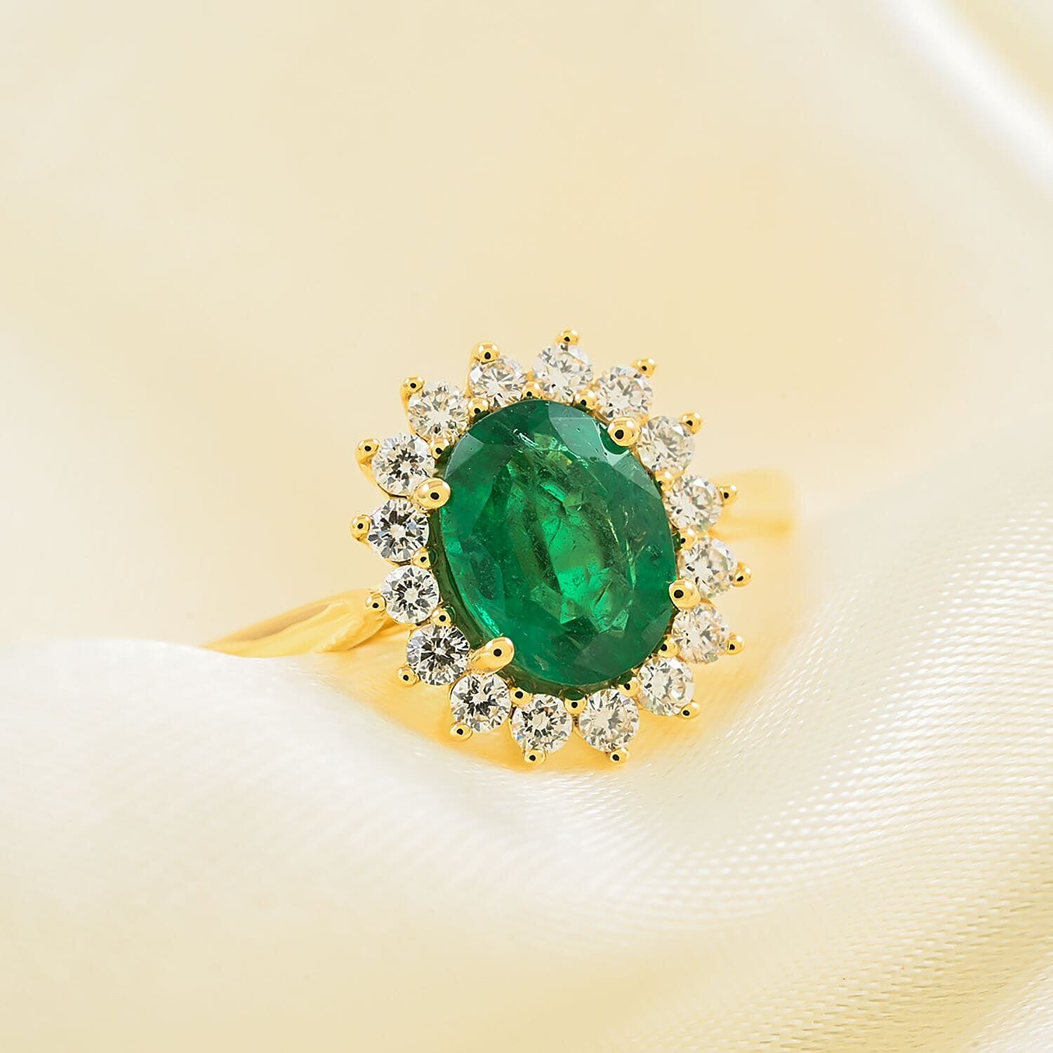 Luxoro 14K Yellow Gold AAA Zambian Emerald, White Diamond I2 Ring, Gold Wt.3.89 Gms  2.180  Ct.