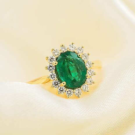 Luxoro 14K Yellow Gold AAA Zambian Emerald, White Diamond I2 Ring, Gold Wt.3.89 Gms  2.180  Ct.