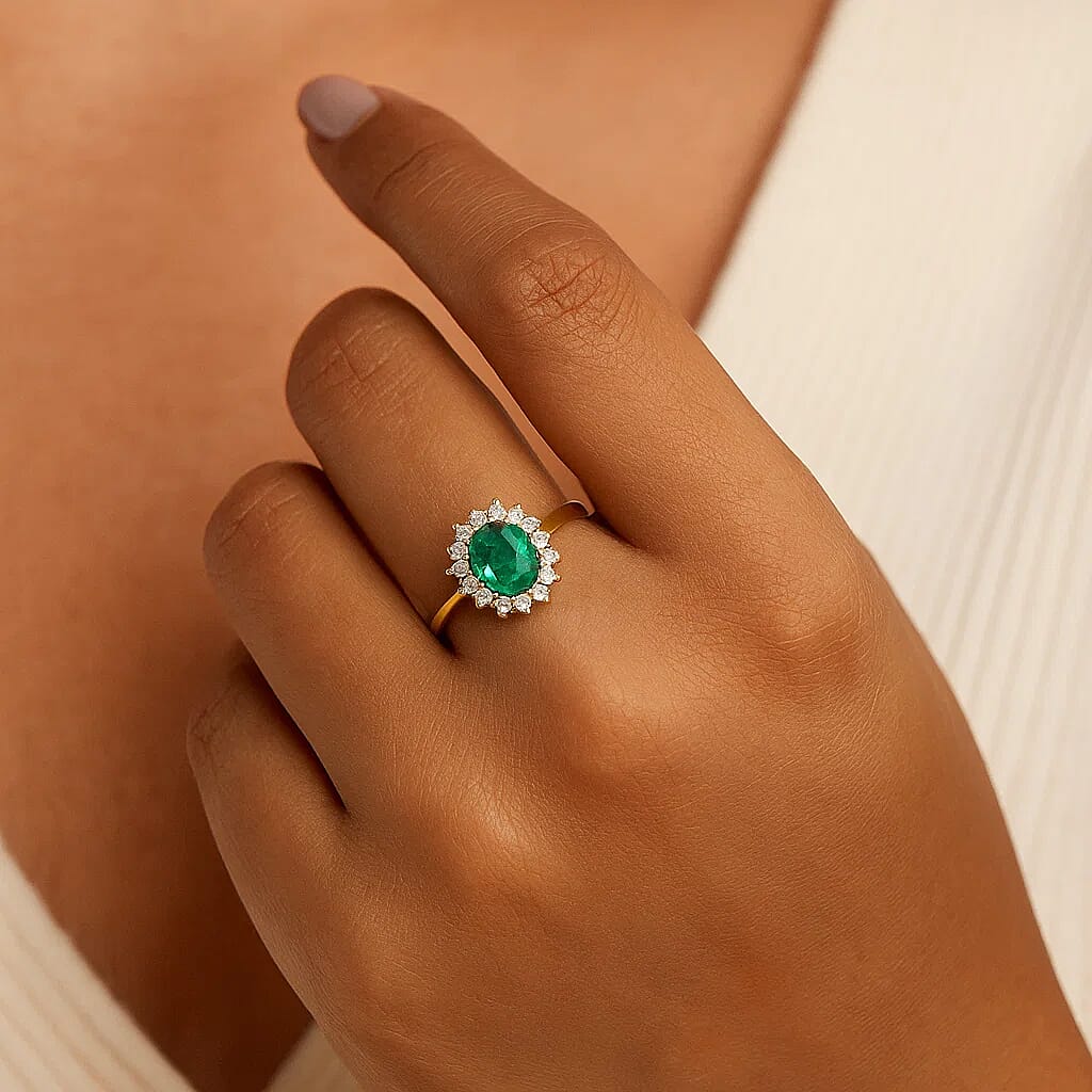 Luxoro 14K Yellow Gold AAA Zambian Emerald, White Diamond I2 Ring, Gold Wt.3.89 Gms  2.180  Ct.