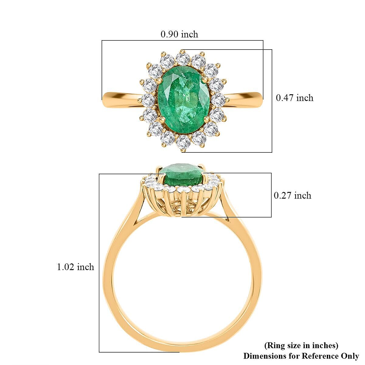 Luxoro 14K Yellow Gold AAA Zambian Emerald, White Diamond I2 Ring, Gold Wt.3.89 Gms  2.180  Ct.