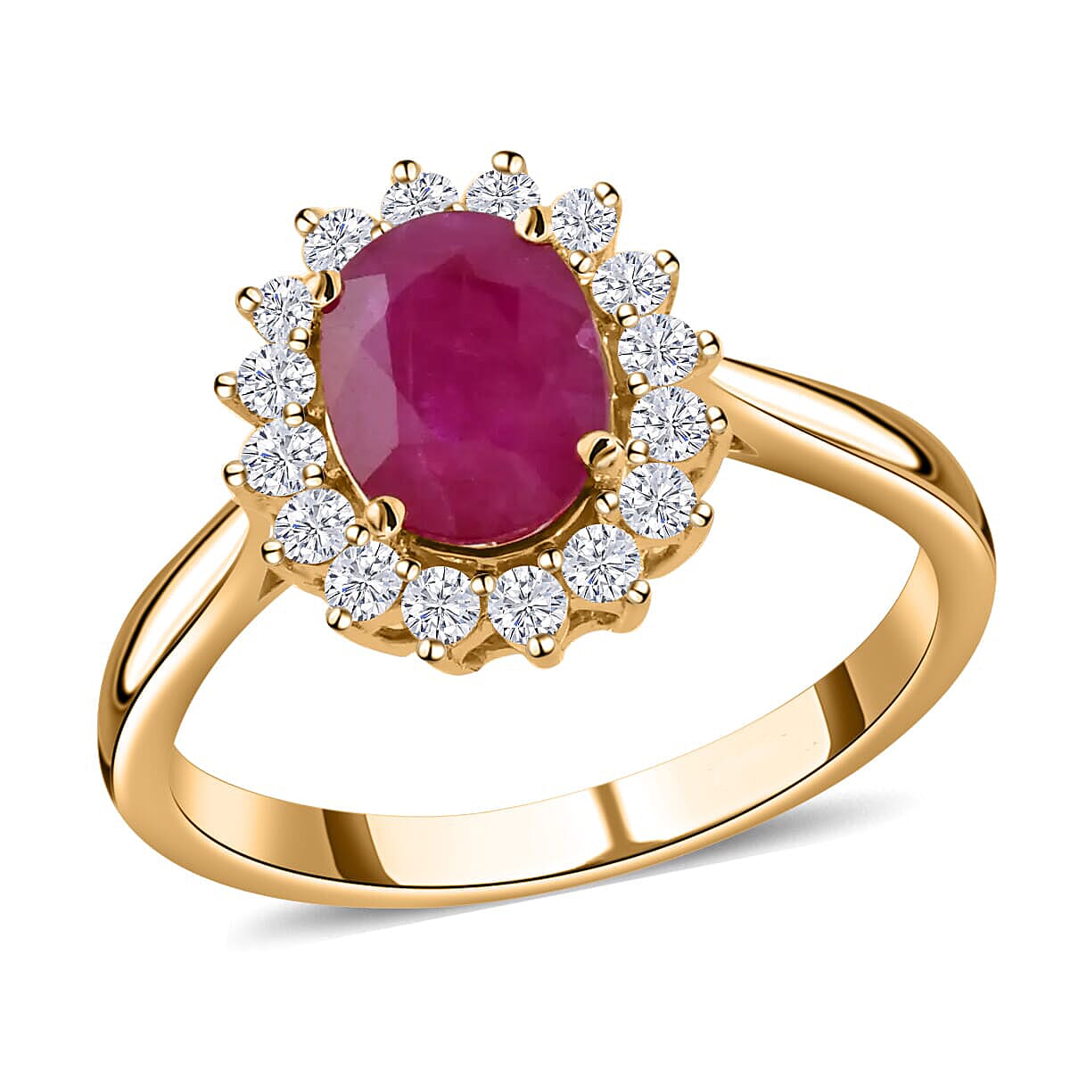 Luxoro 14K Yellow Gold AAA Mozambique Ruby, White Diamond I2 Ring, Gold Wt.3.14 Gms  1.790  Ct.