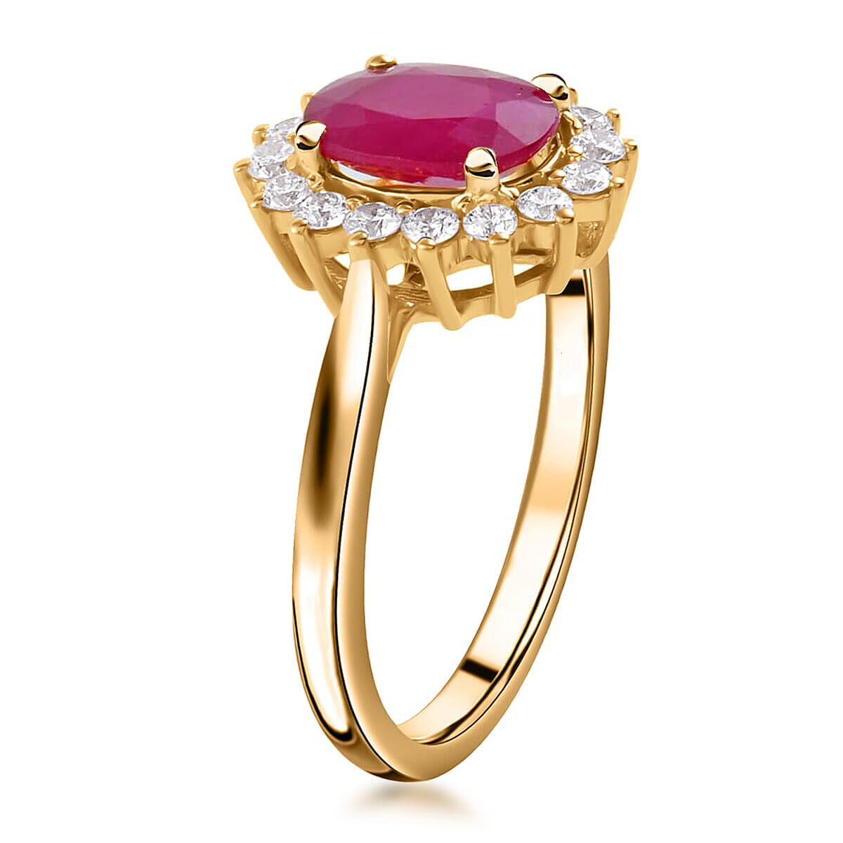 Luxoro 14K Yellow Gold AAA Mozambique Ruby, White Diamond I2 Ring, Gold Wt.3.14 Gms  1.790  Ct.