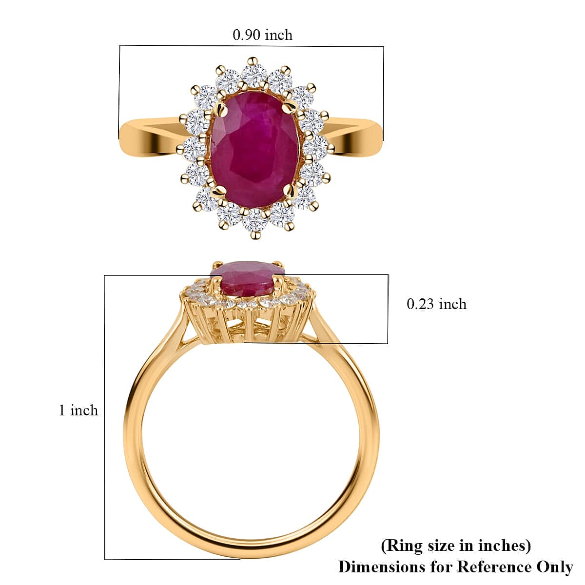 Luxoro 14K Yellow Gold AAA Mozambique Ruby, White Diamond I2 Ring, Gold Wt.3.14 Gms  1.790  Ct.