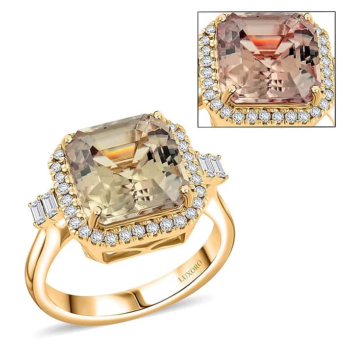 Certified & Appraised LUXORO 14K Yellow Gold AAA Turkizite, White Diamond Halo Ring, 5.96 Ct.